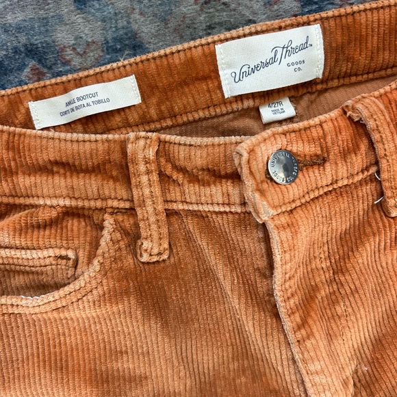 Universal Thread Bleached Corduroy Jeans Pants Rustic Orange Bootcut Wide Leg - Picture 16 of 16
